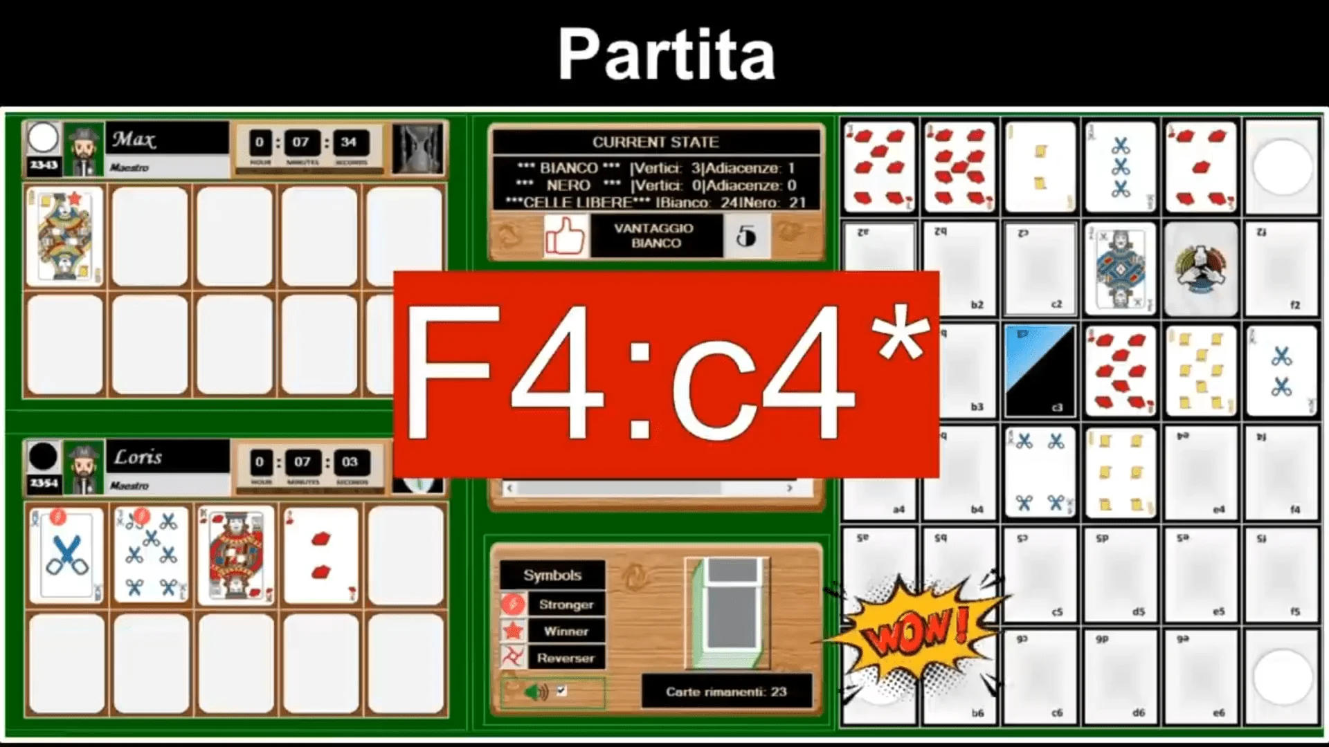 Occupazione casella centrale c4