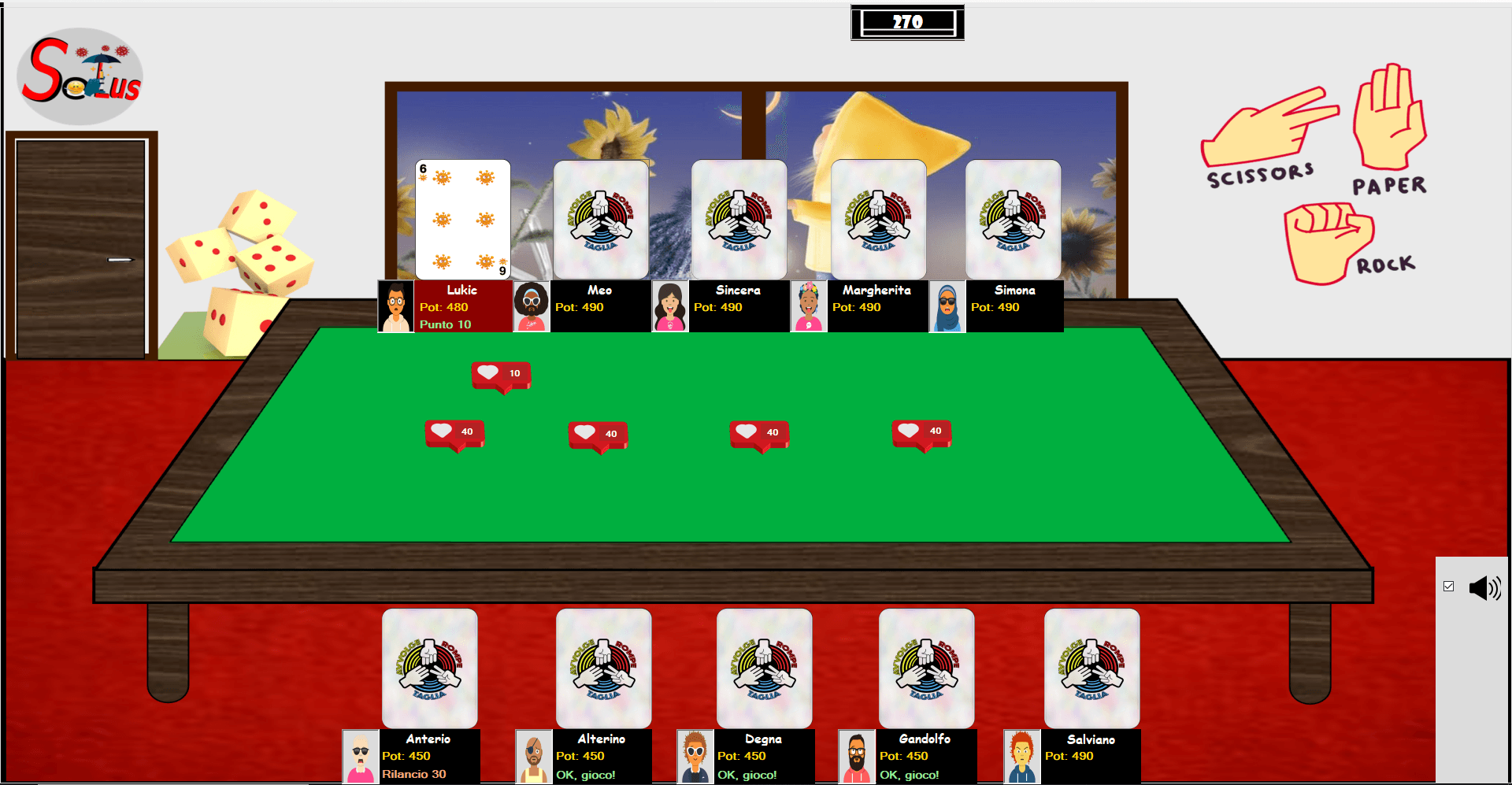 Salus Card Game - schermata di gioco con tavolo e carte