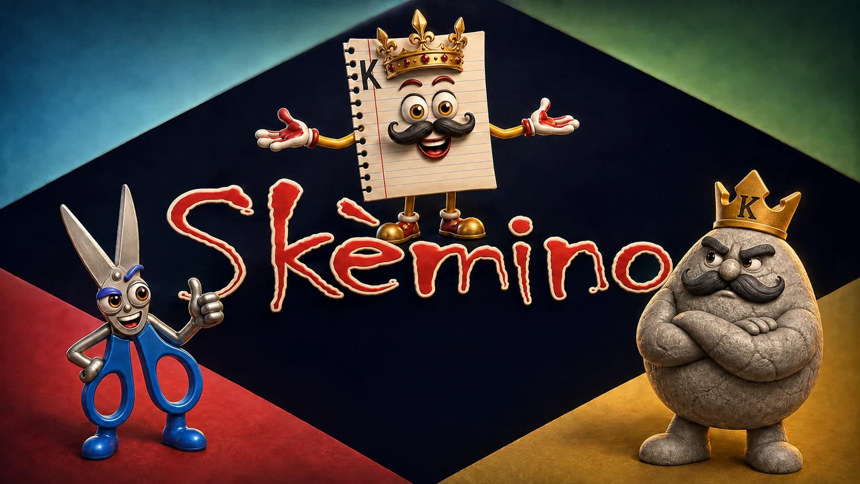 Il re di carta, le forbici blu e il re di pietra danno il benvenuto alla community di Skèmino