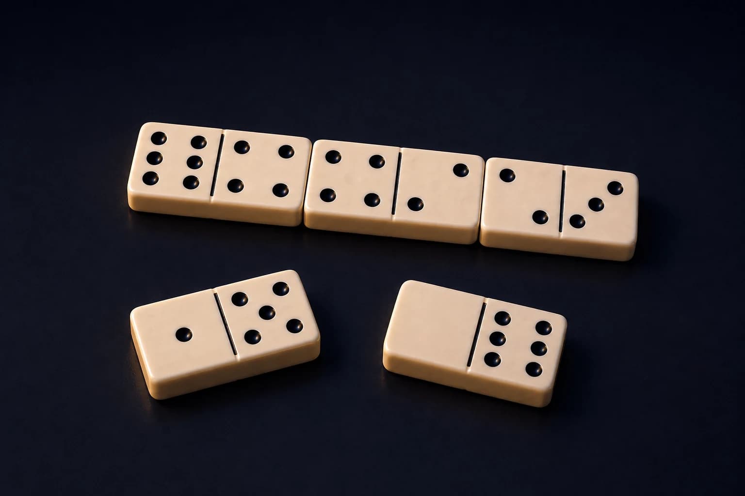 Tessere del domino affiancate, con puntini neri su fondo avorio