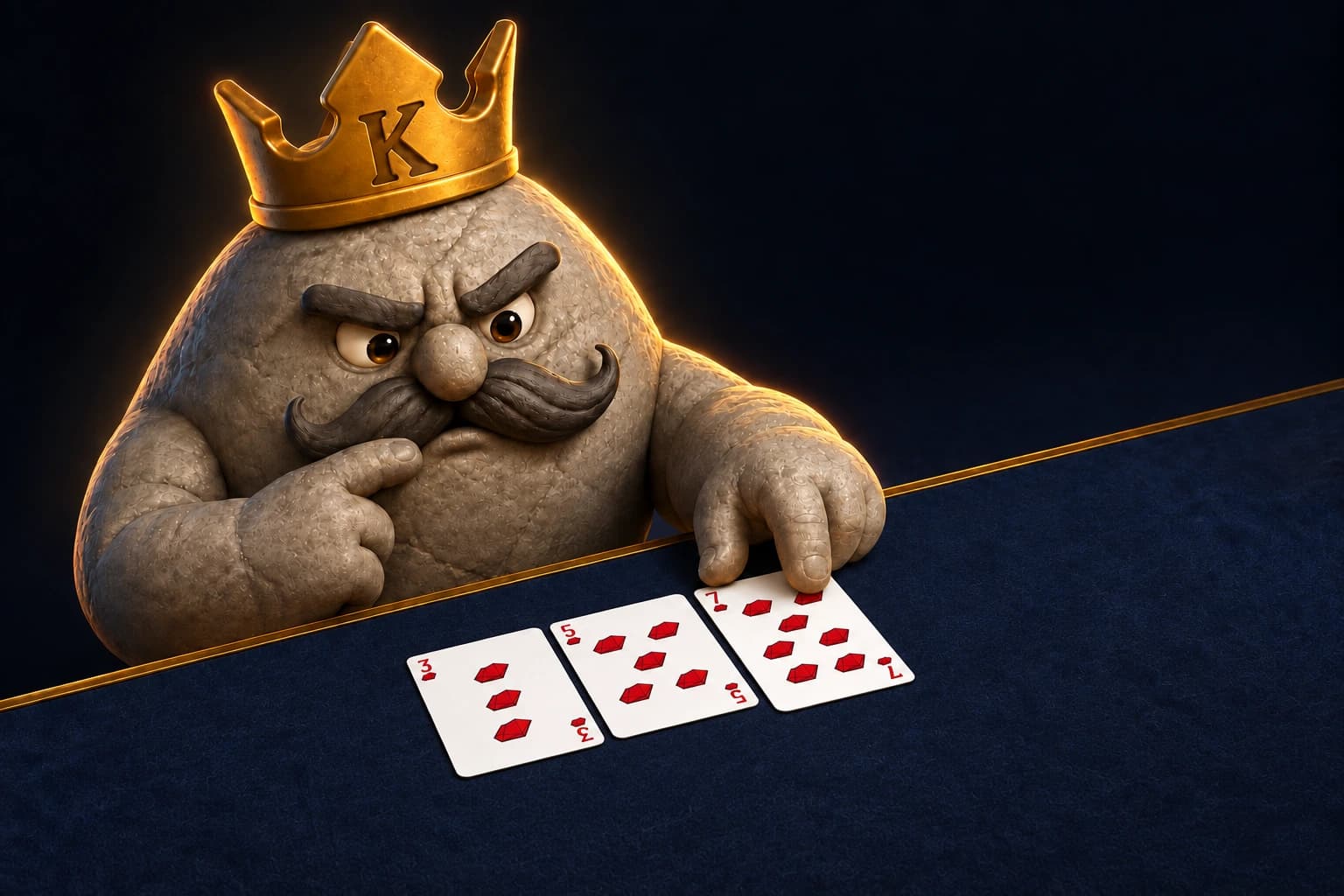 Il Re di Pietra valuta le carte di Skèmino prima della prossima mossa